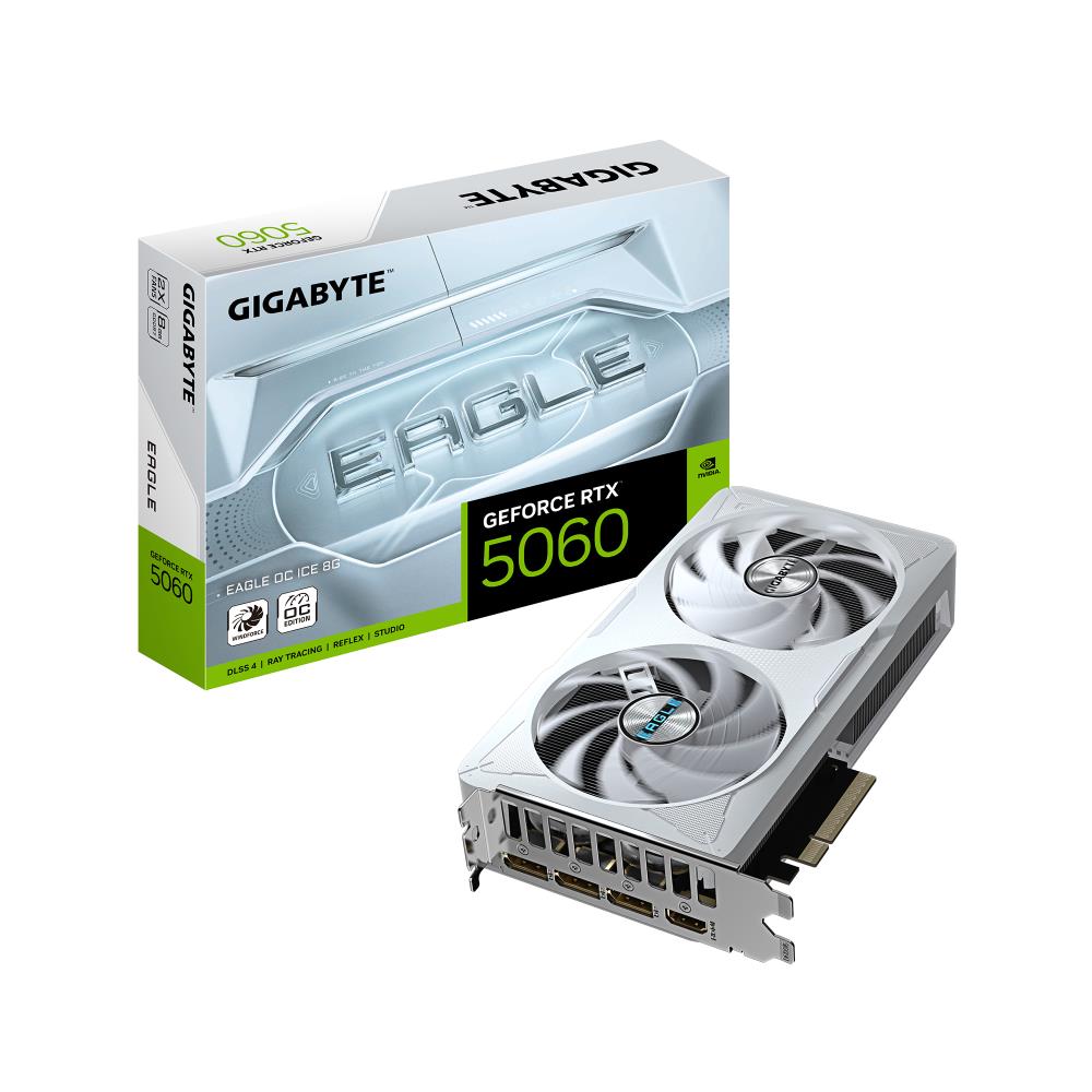 graphics-cardgigabytenvidia-geforce-rtx-50608-gbgddr7128-bitpcie-50-16xgpu-2550-mhzdual-slot-fansink1xhdmi3xdisplayportgv-n5060eagleocice-8gd-0